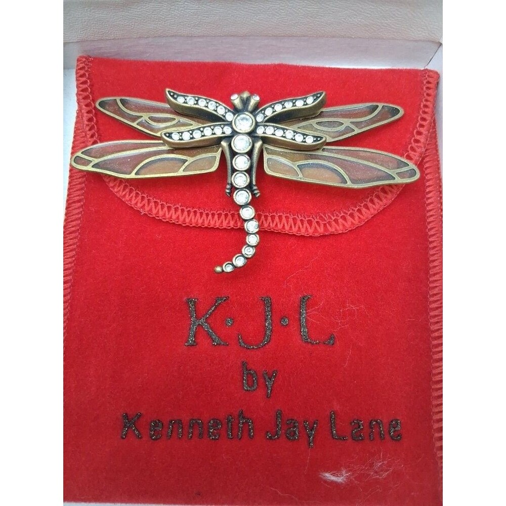 KJL Kenneth Jay Lane Rhinestone Enamel Dragonfly Brooch Pin Pouch